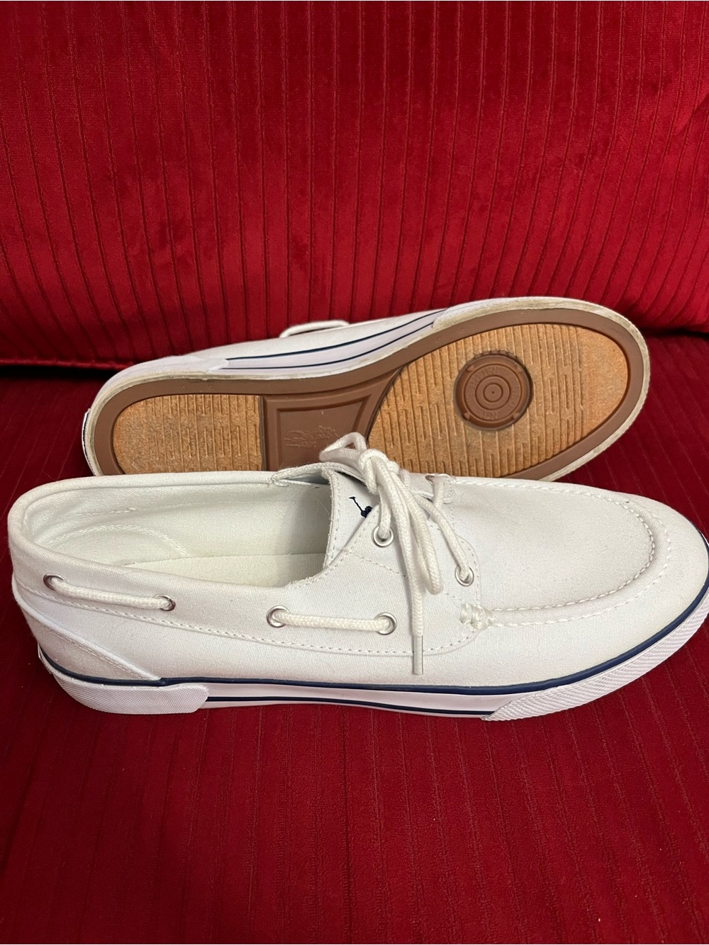 Polo Ralph Lauren White Canvas Boat Shoes
